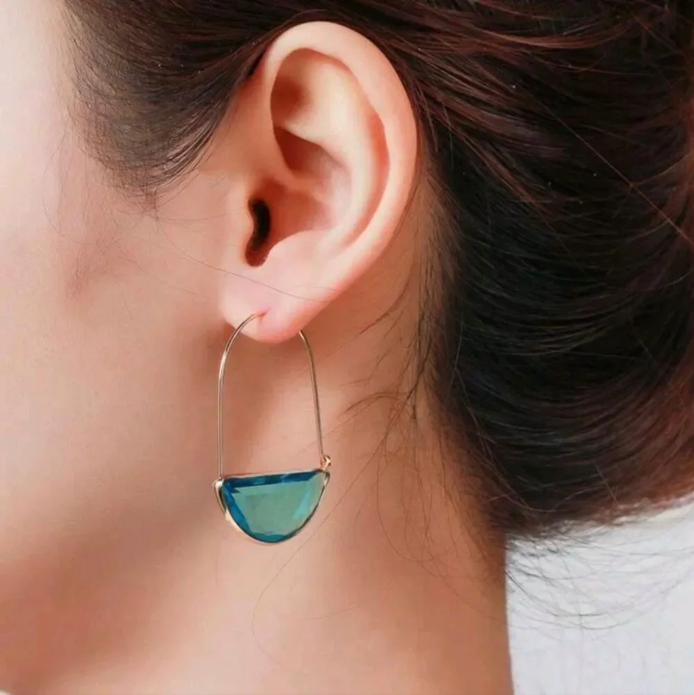New Blue Glass Crescent Hoop Earrings Glass Dangle …